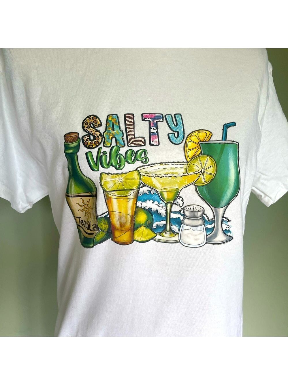 New Salty Vibes Graphic White Cotton T-shirt